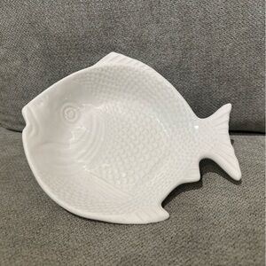 Vintage Olfaire White Textured Fish Shaped Bowl ~ Serving Dish Made In Portugal